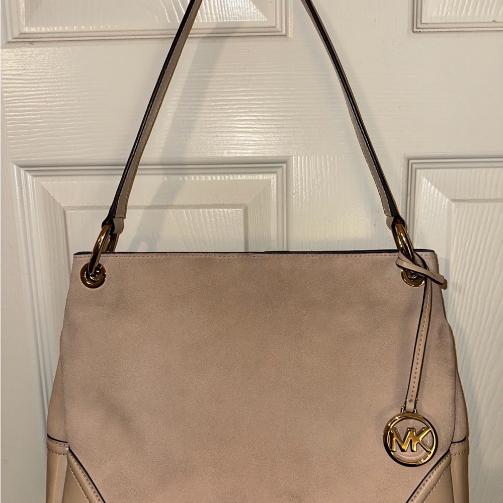 Michael Kors suede Nude/Tan Shoulder Bag with Gold Accents
